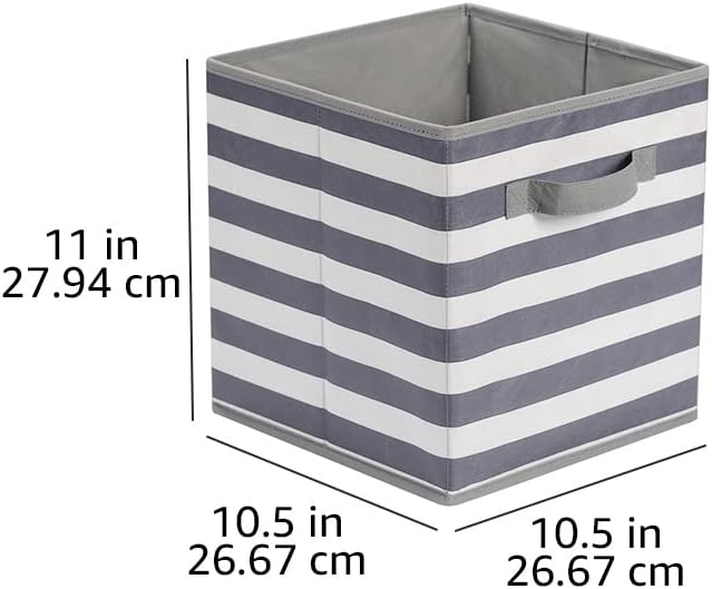 Amazon Basics Cube Organizer Storage Bins Handles, Collapsible Fabric, Pack of 6, 10.5"x10.5"x11", White/ Light Grey Stripe - Image 5