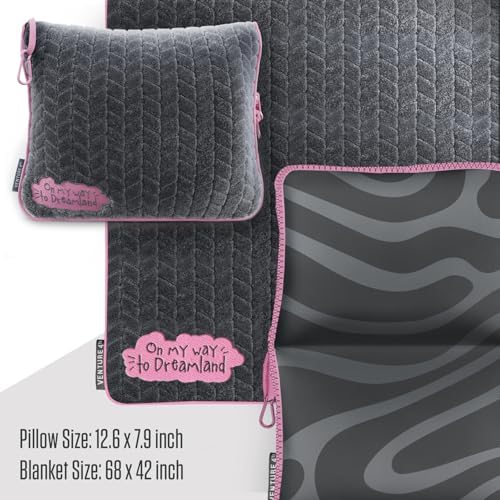 VENTURE 4TH Travel Blanket Pillow – Premium Ultra-Soft & Warm 2-in-1 Blanket or Pillow for Airplane, Car & Bus – Compact, Lightweight & Portable – Lint-Free, No Shedding, No Pilling - Gray/Pink - Image 2
