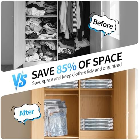 12 PCS Vacuum Seal Bags for Clothing with Electric Air Pump, Compression Space Saver, Vacuum Storage Bags for Luggage, Travel, Blankets, Pillows, Bedding and Moving, Hand Pump Included - Image 3