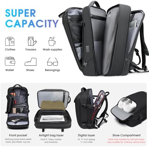 Vacuum Backpack for Men,50L Expandable Compression Backpack With Vacuum Seal, 17.3 Inch Water Resistant Laptop Backpack with USB Charging Port-Not Vaccum Pump Included - Image 5