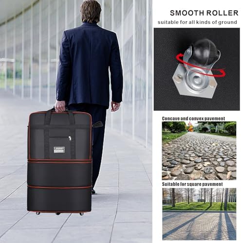 Expandable Large Capacity Travel Bag Oxford Cloth Duffel Bag with Wheels Lightweight Waterproof Travel Foldable Suitcase(Black) - Image 7