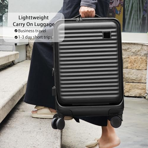 Expandable Carry On Luggage Durable Hardside Lightweight Rolling Suitcases with Spinner Wheels TSA Lock, (Black, 19.5-Inch) - Image 4