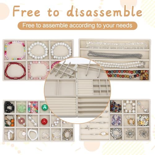 6 Set of Jewelry Drawer Organizer, Stackable Jewelry Organizer Drawer Inserts Container Display Case Storage for Earring Necklace Rings Bracelet with Removable Dividers,Apricot - Image 7