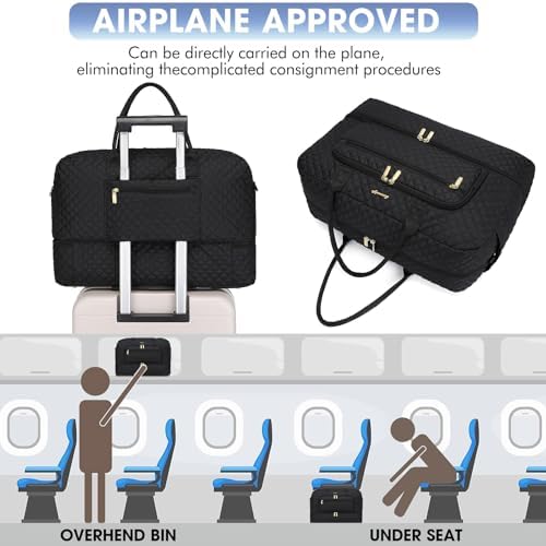 Large Women Travel Duffle Bag, Carry on Bag with Wet Toiletry Pocket for Overnight, Weekend, Yoga, Gym, Business Trips, Sport and Hospital, Black - Image 5