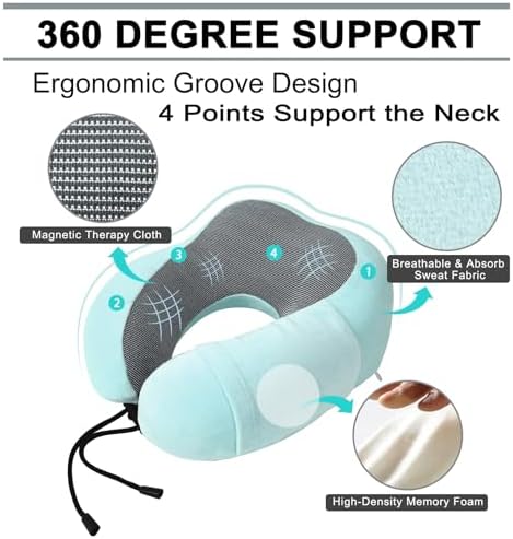 Travel Pillow and Blanket Set Neck Pillow Airplane Memory Foam for Traveling Compact with Bag Blue Green - Image 2