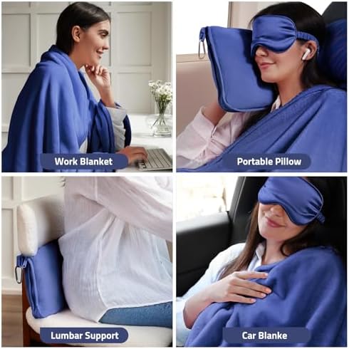 Travel Blanket, Ultra-Soft, Warm & Lightweight Travel Blanket Airplane with Bag, 65x40 in, Airplane Travel Essentials for Women, Men & Kids, Included Eye Mask, Luggage Sleeve & Backpack Clip - Image 6