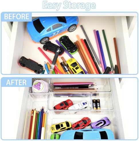 Drawer Organizers Set of 15, 4 Sizes Clear Plastic Drawer Organizers and Storage Bins for Kitchen, Bathroom, Office, Dresser Desk Drawer Organizer Tray for Jewelry, Makeup, Junk, Gadgets - Image 3