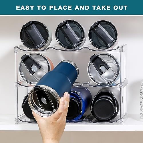 LARGER Compartment - Stackable Water Bottle Organizer Holder - for Stanley & Others' Large Tumbler - Clear Wine Rack, Cup Bottle Holder for Cabinet Home Countertop Fridge Pantry Shelf, 3 Tier Hold 9 - Image 8