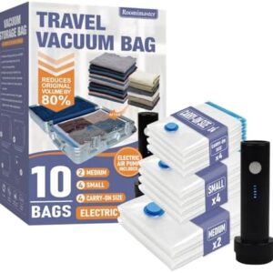 Travel Vacuum Storage Bags with Electric Pump, 10 Combo Travel Packing Bags for Luggage and Suitcase, Carry-on Size Compression Space Saver for Clothes and Clothing