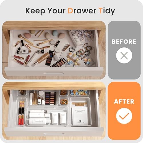 【Military Grade】 Drawer Organizer, 【𝟱𝗦𝗶𝘇𝗲】 Clear Makeup organizer, 【Holds 177 Items】 Bathroom Organizers and Storage, Plastic Desk Organizer Divider, Organizer Bins for Office Vanity A-LUGEI - Image 7
