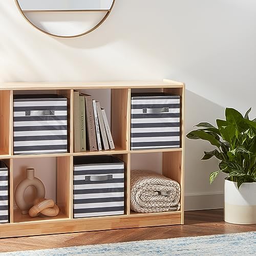 Amazon Basics Cube Organizer Storage Bins Handles, Collapsible Fabric, Pack of 6, 10.5"x10.5"x11", White/ Light Grey Stripe - Image 6