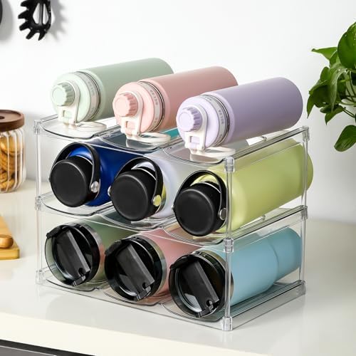 LARGER Compartment - Stackable Water Bottle Organizer Holder - for Stanley & Others' Large Tumbler - Clear Wine Rack, Cup Bottle Holder for Cabinet Home Countertop Fridge Pantry Shelf, 3 Tier Hold 9 - Image 9