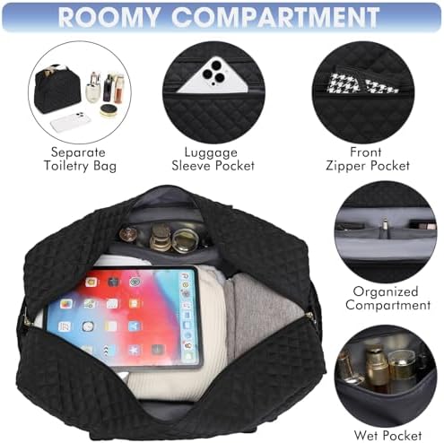 Large Women Travel Duffle Bag, Carry on Bag with Wet Toiletry Pocket for Overnight, Weekend, Yoga, Gym, Business Trips, Sport and Hospital, Black - Image 4