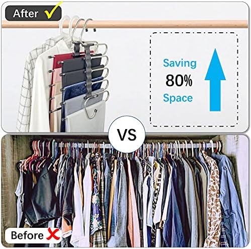 Magic Pants Hangers Space Saving - 2 Pack for Closet Multiple Layers Multifunctional Uses Rack Organizer for Trousers Scarves Slack (2 Pack with 10 Metal Clips) - Image 2