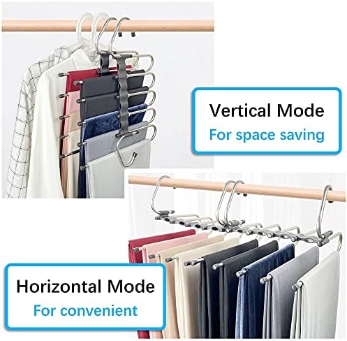 Magic Pants Hangers Space Saving - 2 Pack for Closet Multiple Layers Multifunctional Uses Rack Organizer for Trousers Scarves Slack (2 Pack with 10 Metal Clips) - Image 3