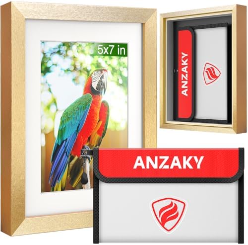 Photo Picture Frame Diversion Safe with Fireproof & Waterproof Money Bag, Hidden Compartment Storage to Shield your Money, Cash, Glod 5"x7"