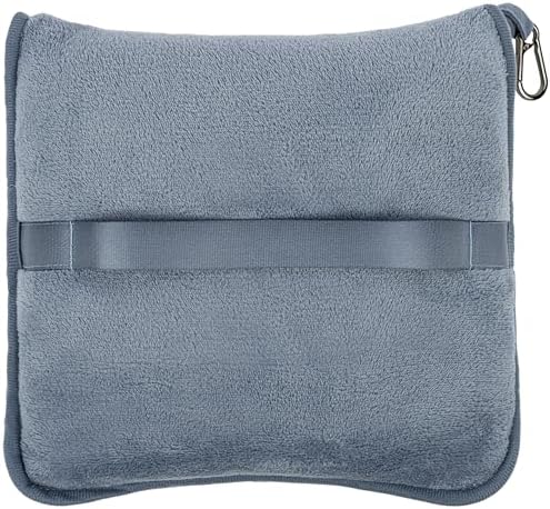 BlueHills Premium Soft Plush Travel Blanket Pillow for Airplane Traveling Essentials in a Bag Flight Throw with Hand Luggage Belt Backpack Clip Compact Portable Plane Accessories Grayish Blue - T026 - Image 6