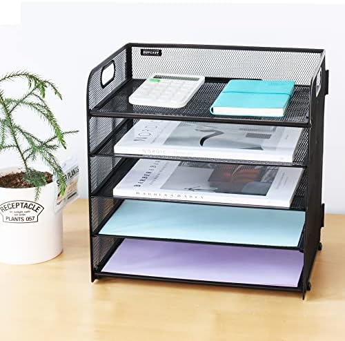 Supeasy 5 Trays Paper Organizer Letter Tray with Handle-Mesh Desk File Organizer, Paper Sorter Desk Organizer for Office, Home or School - Image 8