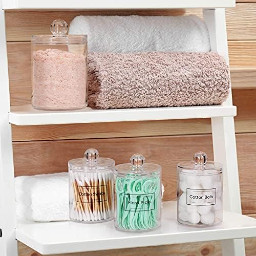 4 Pack Acrylic Qtip Holder Dispenser for Cotton Swabs, Balls, Pads, Floss Picks- Small Clear Plastic Canister Apothecary Jar Set, Bathroom Essentials Accessories Decor, Vanity Makeup Storage Organizer - Image 6