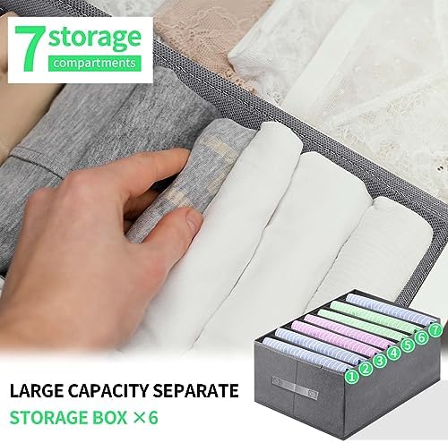 Jeans Organizer for Closet, Foldable Wardrobe Clothes Organizer with Handle, Stackable Closet Clothes Drawer Organizer Tshirts with 7 Grids for Leggings, Sweater, Jean, Pants, Grey (6 PACK) - Image 3