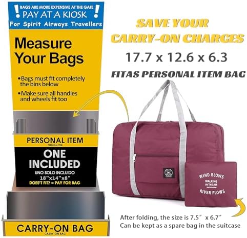 Foldable Travel Duffel Bag Tote Carry on Luggage Bag Spirit Airlines Personal item Sports Gym Bag Water Resistant Weekender Overnight Bags for Women and Men (Red) - Image 5