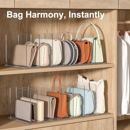 Bag & Purse Organizer for Closet: Adjustable Clear Handbag Storage Shelf - Plastic Clutch Dividers for Closet Organizers and Storage - Keep Carteras & Pocketbook Upright - Image 2