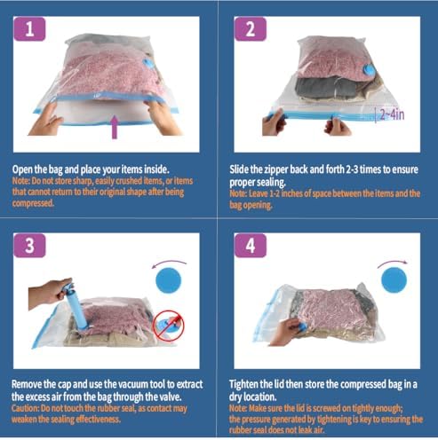 7 Pack Small Space Saver Vacuum Storage Bags for Clothing Travel, Vacuum Seal Compression Bags for Clothes, Packing, Luggage, Blankets, Comforters and Pillows, Hand Pump Included - Image 6