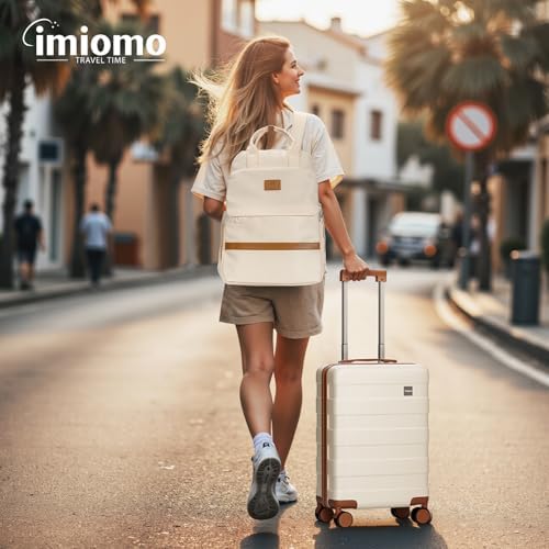 imiomo Hard Shell 20 Inch Carry on Luggage 3 Piece Set with Travel Backpack, Lightweight Hardside Carry-On Suitcase with Spinner Wheels and TSA Lock, Beige - Image 2