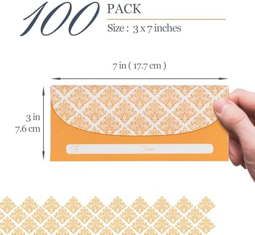 Money Envelopes for Cash Gifts, 100-Count Elegant Gold Victorian Bloom Damask Envelopes for Christmas, Birthdays, Weddings, Graduations, 3 x 7 Inches - Image 4
