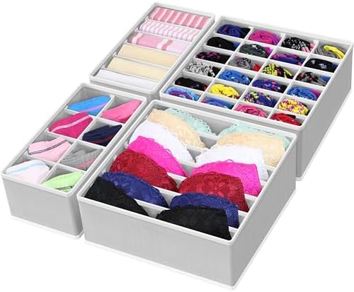 Simple Houseware 4-Pack Drawer Organizer Set - Closet Dividers for Underwear, Socks, Bras, Scarves, Ties - Foldable Non-Woven Storage Boxes, Gray