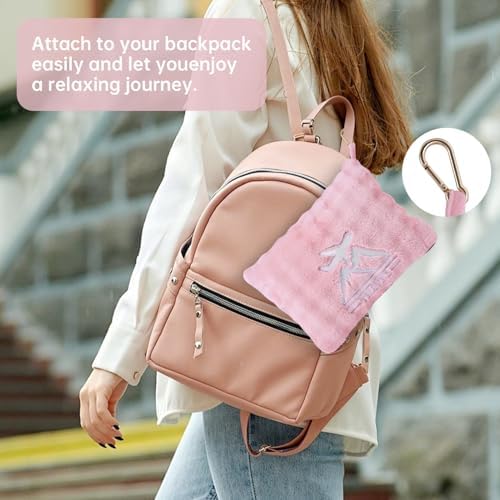 Travel Blanket and Pillow-2-in-1, Ultra-Soft&Compact, One-Piece Airplane Blanket with Hand Luggage Belt and Backpack Clip,Travelers Accessories Gifts, 61x43 Inches (Pink) - Image 5