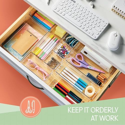 25 PCS Clear Plastic Drawer Organizers Set, 4 Sizes Clear Drawer Organizers & storage Bins for Makeup/Jewelry Vanity, Kitchen Gadgets Or Office Desk. Bathroom Drawer Organizer Trays With Non-Slip Pads - Image 6
