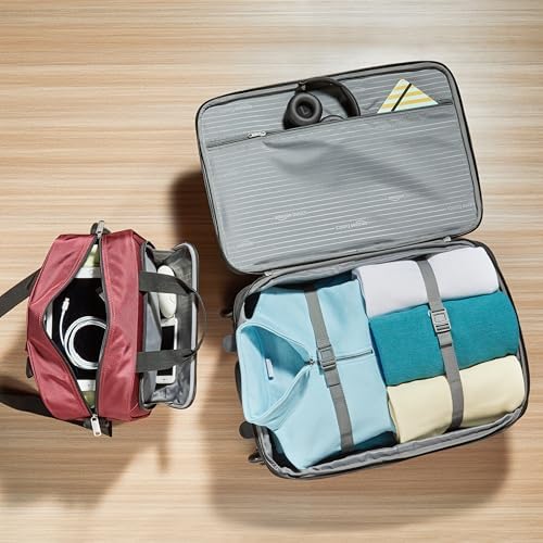 Amazon Basics Luggage Sets, Carry-On 23-Inch, tote 15-Inch, Suitcase With Wheels, Expandable Extra Space (+15%), Front Pockets and Telescopic Handle, Burgundy - Image 7