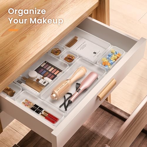 【Military Grade】 Drawer Organizer, 【𝟱𝗦𝗶𝘇𝗲】 Clear Makeup organizer, 【Holds 177 Items】 Bathroom Organizers and Storage, Plastic Desk Organizer Divider, Organizer Bins for Office Vanity A-LUGEI - Image 4