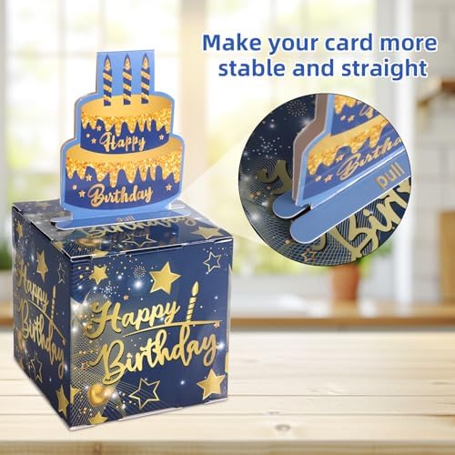 lasuroa Happy Birthday Money Pull Box, Cash Gift Box with Pull-Out Card Fun Money Holder for Birthdays Parties Includes 100pcs Transparent Bags Number Stickers for Boys & Girls (Blue) - Image 4