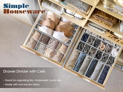 Simple Houseware 4-Pack Drawer Organizer Set - Closet Dividers for Underwear, Socks, Bras, Scarves, Ties - Foldable Non-Woven Storage Boxes, Gray - Image 6