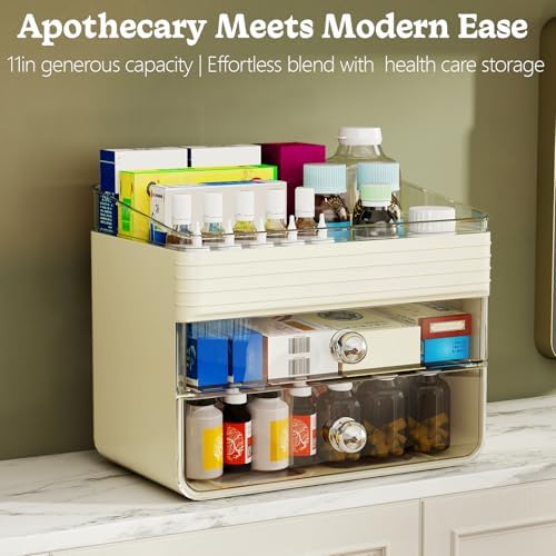 LAMU Makeup Organizer Countertop with Extra Large Drawer, Bathroom Organizers and Storage for Dresser, Vanity, No Install, Ideal for Large Skincare, Perfume, Present, and Women, Dual-Tone color - Image 5