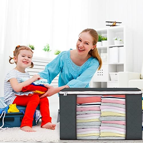90 L Large Storage Bags, 6 Pack Clothes Storage Bins Foldable Closet Organizers Storage Containers with Reinforced Handle for Clothing, Blanket, Comforters, Bed Sheets, Pillows and Toys (Gray) - Image 7