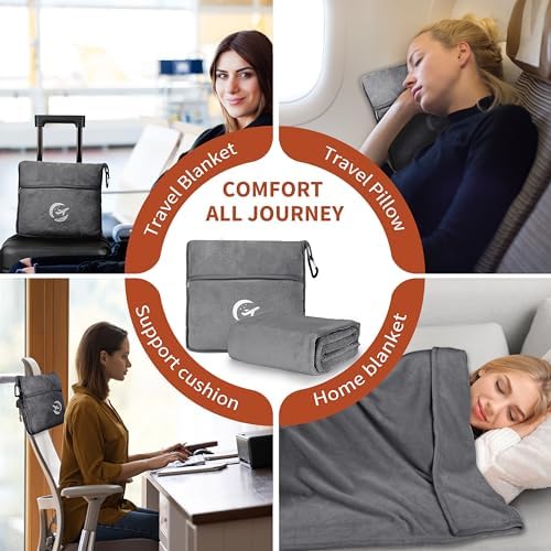 Tirrinia Soft Travel Blanket Pillow, 3-in-1 Foldable Airplane Throw Blanket, Long Flight Essentials, Car Pillow, Lightweight Travel Accessories - Image 4