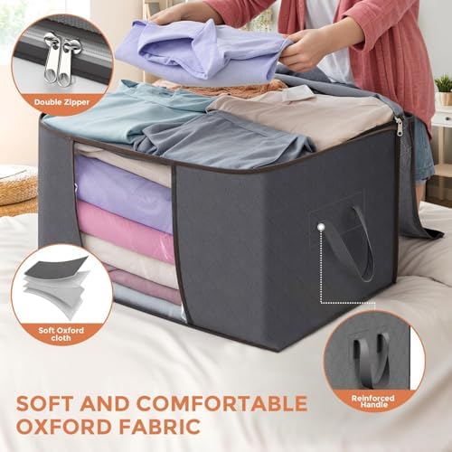 90 L Large Storage Bags, 6 Pack Clothes Storage Bins Foldable Closet Organizers Storage Containers with Reinforced Handle for Clothing, Blanket, Comforters, Bed Sheets, Pillows and Toys (Gray) - Image 4