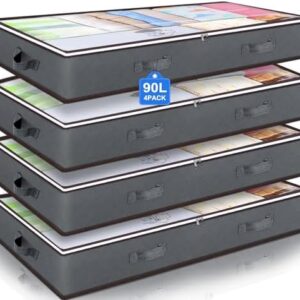 Budding Joy 90L Under Bed Storage Containers, Closet Organizers and Storage Bins, Foldable Underbed Storage Bags for Blanket, Clothing, Comforter, Sweaters, Pillows, Linen Sheets, Wrapping Paper, Grey