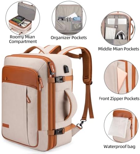 Travel Laptop Backpack,42L Carry on Luggage, Flight Approved Expandable Backpack,Business Anti Theft Weekender Bags for Women Men, Water Resistant Expandable Backpacks With 4 Packing Cubes - Image 5