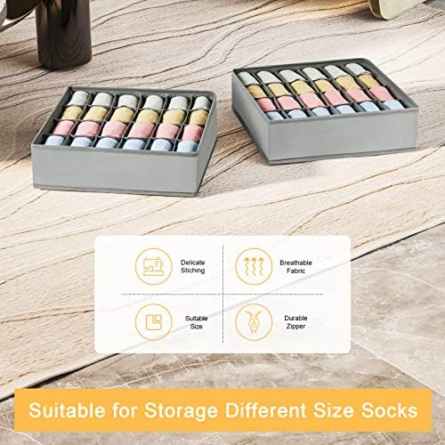 Joyoldelf Sock Drawer Organizer Divider 2 Packs Underwear Organizer, 24 Cell Closet Organizers and Storage Organizer Sock Holders Organizers for Storing Socks, Handkerchiefs, Ties, Belts (Grey) - Image 6