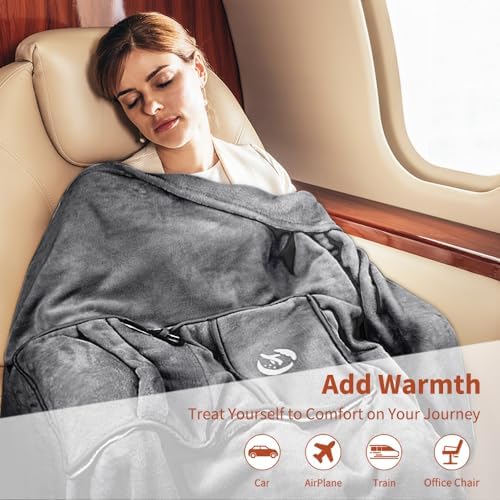 Tirrinia Soft Travel Blanket Pillow, 3-in-1 Foldable Airplane Throw Blanket, Long Flight Essentials, Car Pillow, Lightweight Travel Accessories - Image 2