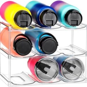 LARGER Compartment - Stackable Water Bottle Organizer Holder - for Stanley & Others' Large Tumbler - Clear Wine Rack, Cup Bottle Holder for Cabinet Home Countertop Fridge Pantry Shelf, 3 Tier Hold 9