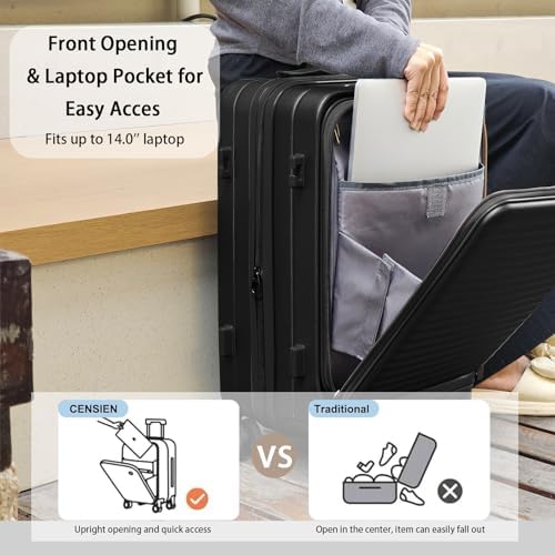 Expandable Carry On Luggage Durable Hardside Lightweight Rolling Suitcases with Spinner Wheels TSA Lock, (Black, 19.5-Inch) - Image 3