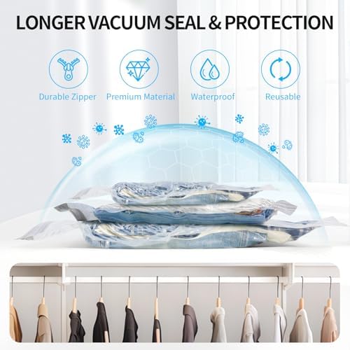 12 PCS Vacuum Seal Bags for Clothing with Electric Air Pump, Compression Space Saver, Vacuum Storage Bags for Luggage, Travel, Blankets, Pillows, Bedding and Moving, Hand Pump Included - Image 5