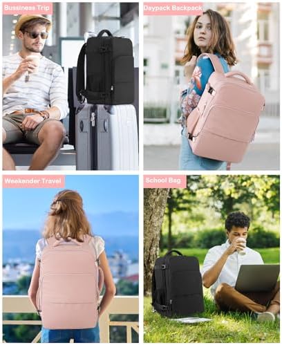 Beraliy Travel Backpack for Women Airline Approved Carry On Backpack, 16 Inch Business Work Backpack with Laptop Compartment, Airplane Personal Item Travel Bags for Trip, Underseat Weekend Bag, Pink - Image 9