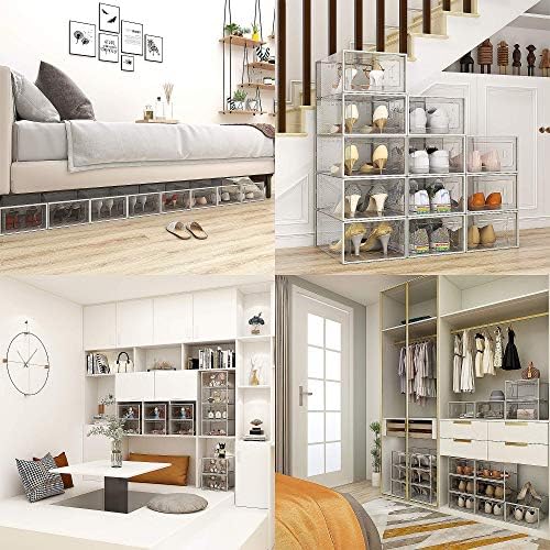 SEE SPRING 12 Pack Shoe Storage Box, Clear Plastic Stackable Shoe Organizer for Closet, Space Saving Foldable Shoe Rack Sneaker Container Bin Holder - Image 7