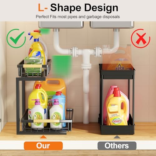 Miyawell Under Sink Organizer, 2 Pack 2 Tier Under Sink Organizers and Storage, Slide out Pull Out Cabinet Organizer Shelf, Metal Drawers Shelves for Kitchen Bathroom Closet Organization - Image 2